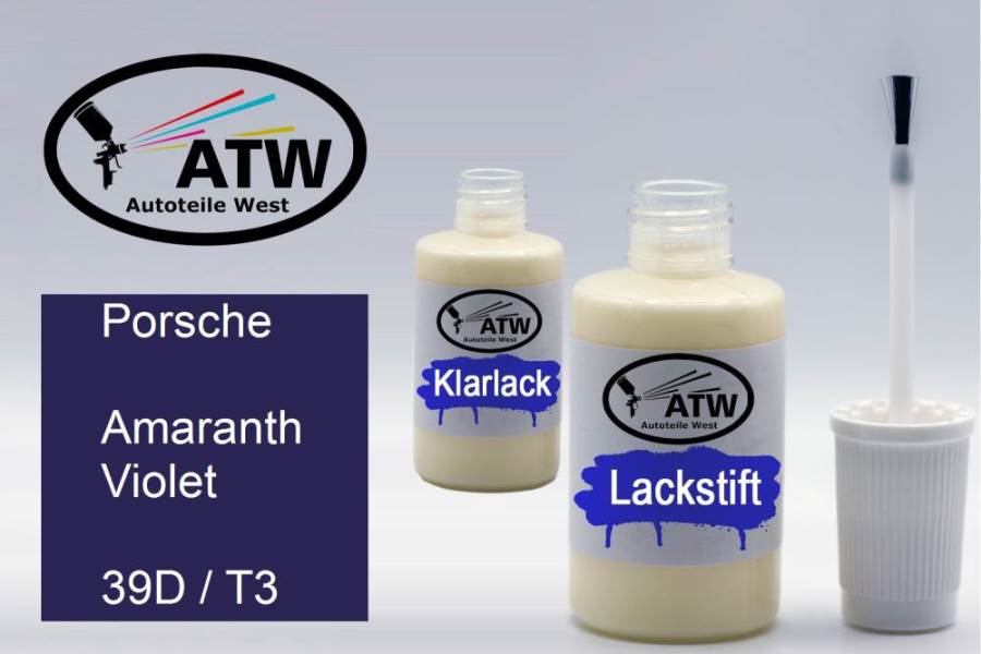 Porsche, Amaranth Violet, 39D / T3: 20ml Lackstift + 20ml Klarlack - Set, von ATW Autoteile West.